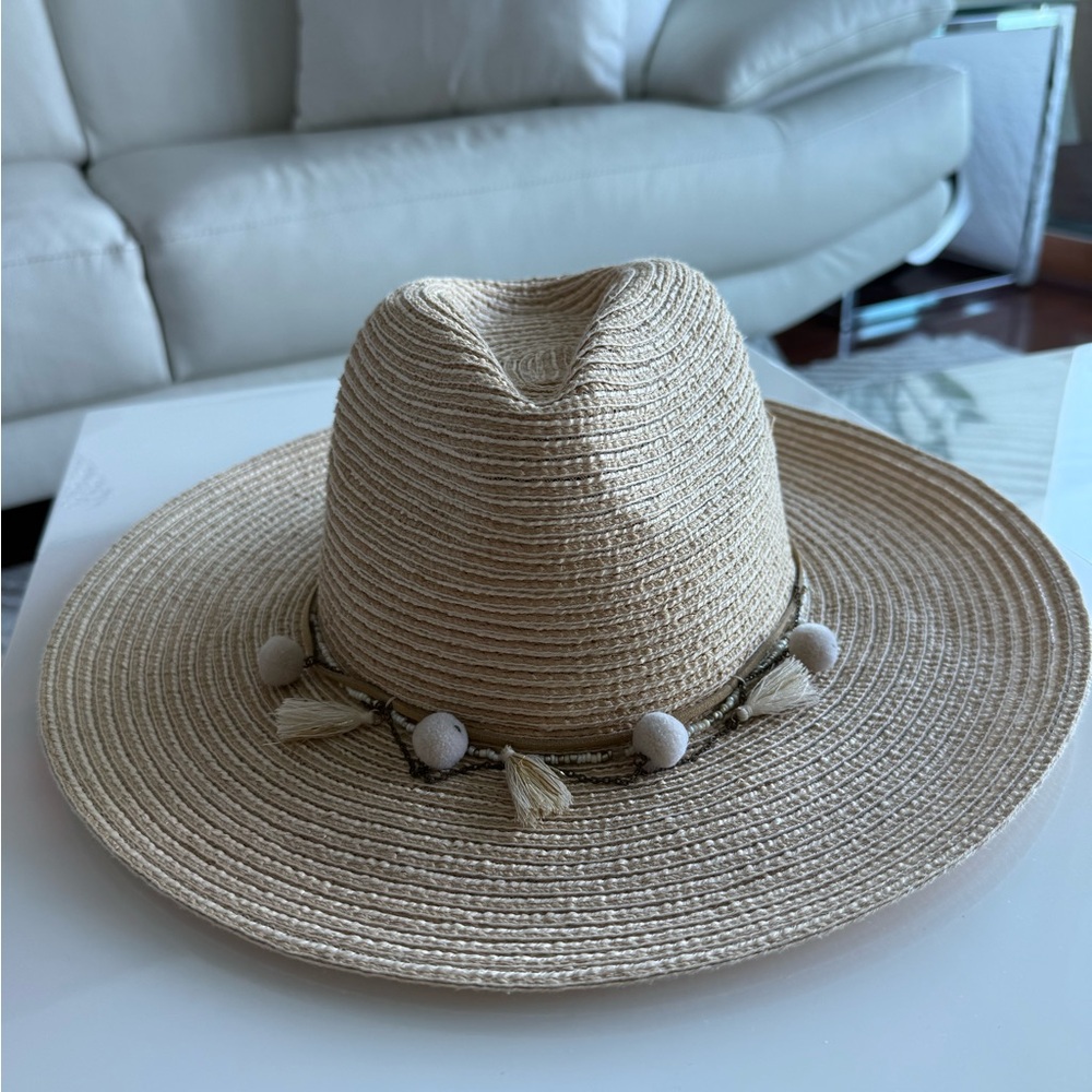 Scala Tan Straw Hat with Tassel Details
